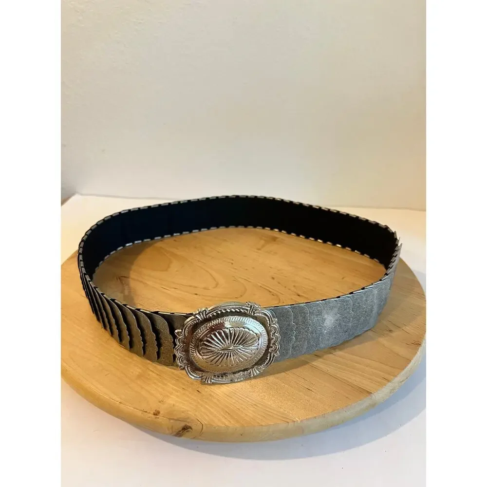 Vintage 90s Western Silver Chunky Chain Link Stretchy Belt Size Medium/Large